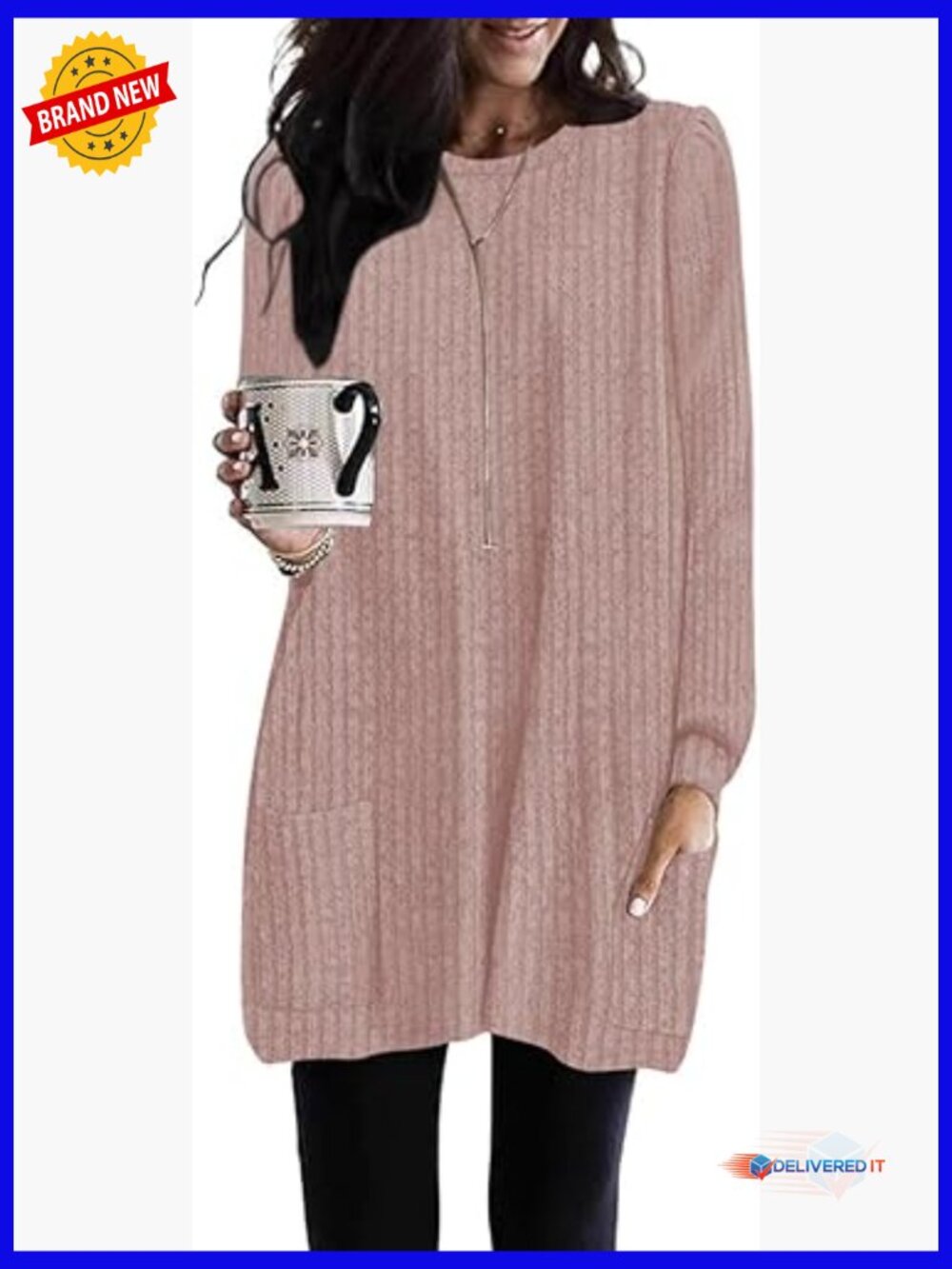 Long Sleeve Tunic Top with Pockets Loose Fit Dressy Sweater S-3XL